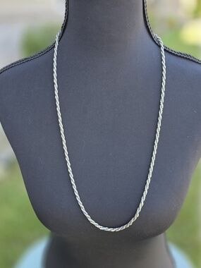 Vintage Korea Gold Tone Blue Woven Rope Necklace 29"